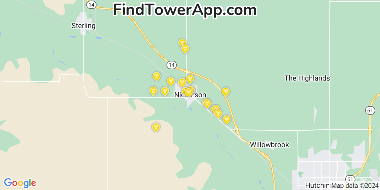 AT&T 4G/5G cell tower coverage map Nickerson, Kansas