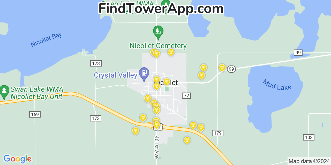 AT&T 4G/5G cell tower coverage map Nicollet, Minnesota