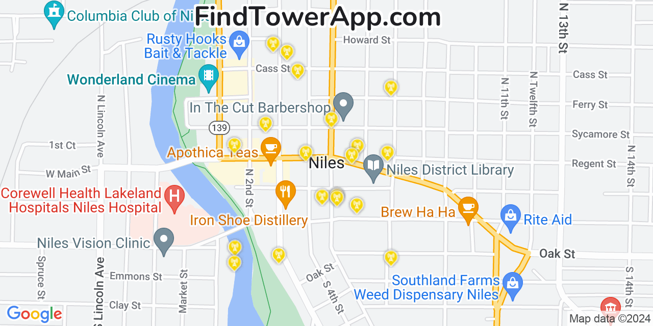 AT&T 4G/5G cell tower coverage map Niles, Michigan