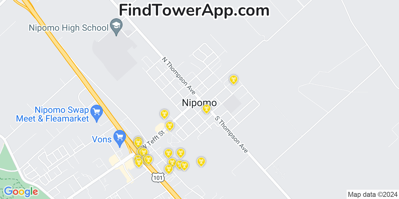 T-Mobile 4G/5G cell tower coverage map Nipomo, California