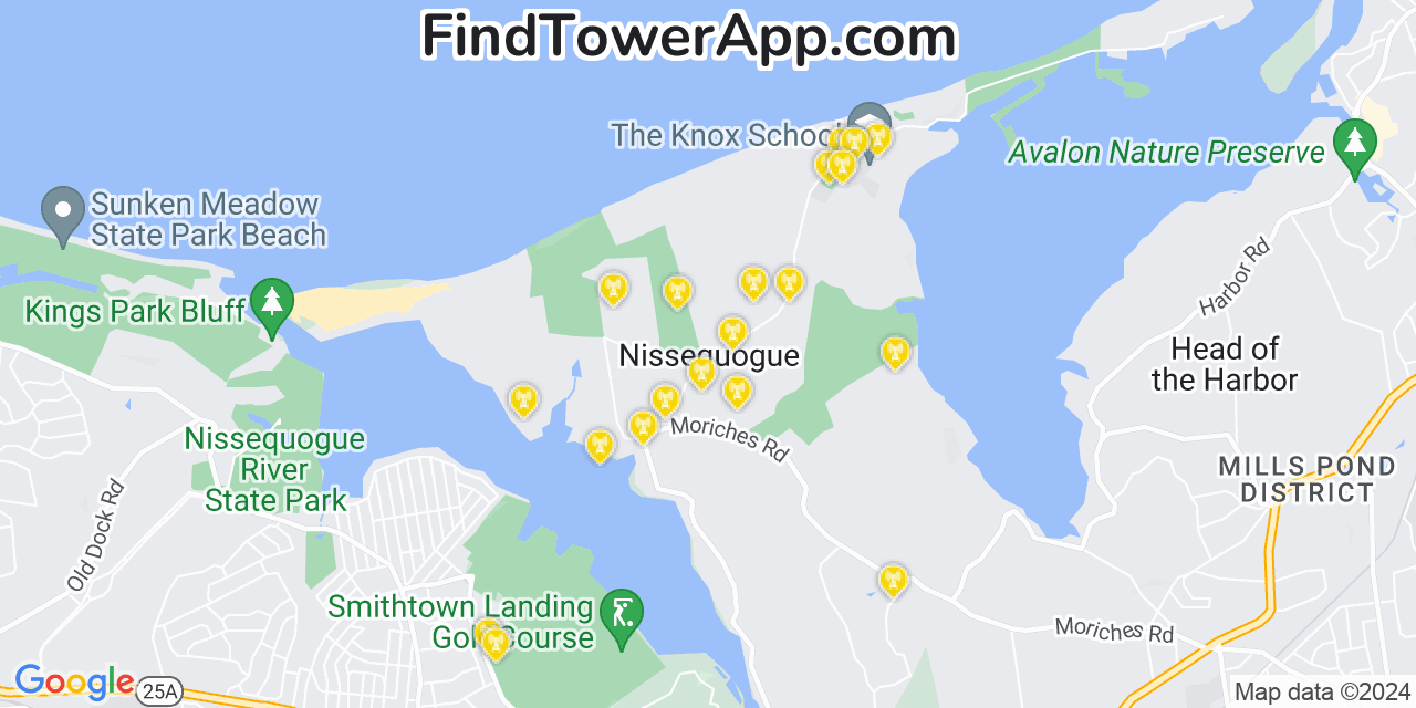 AT&T 4G/5G cell tower coverage map Nissequogue, New York