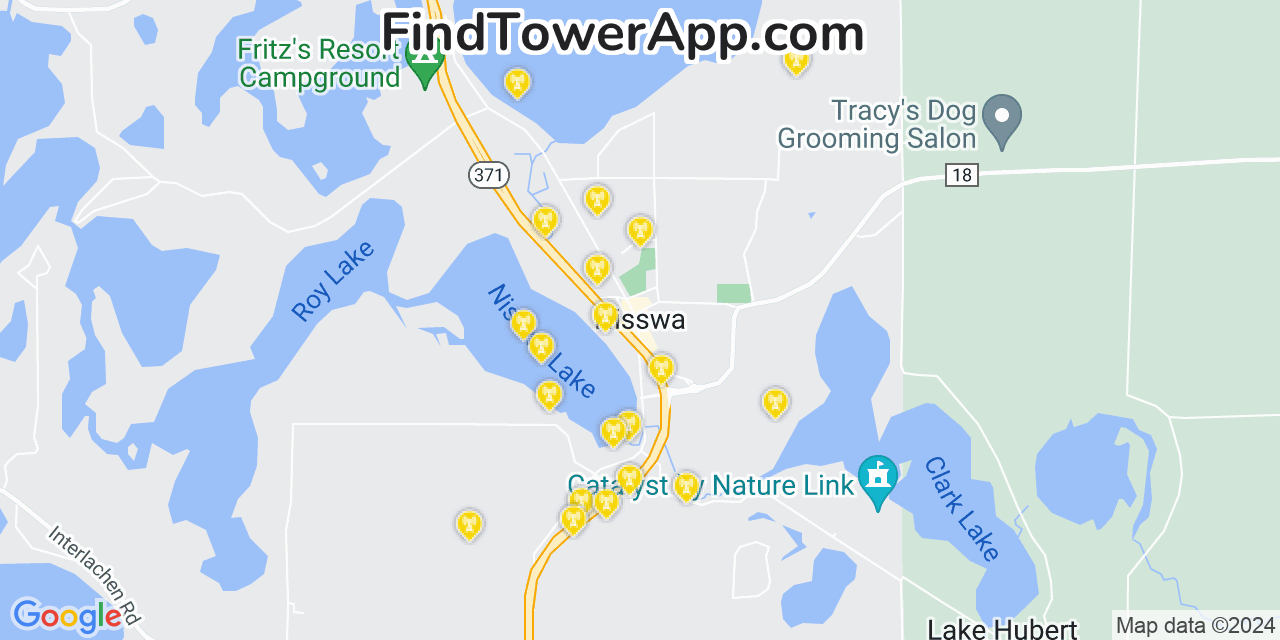 AT&T 4G/5G cell tower coverage map Nisswa, Minnesota