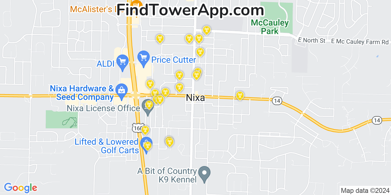 AT&T 4G/5G cell tower coverage map Nixa, Missouri