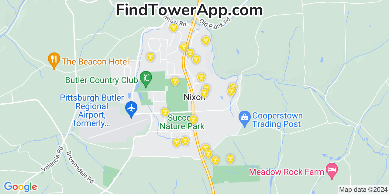 AT&T 4G/5G cell tower coverage map Nixon, Pennsylvania
