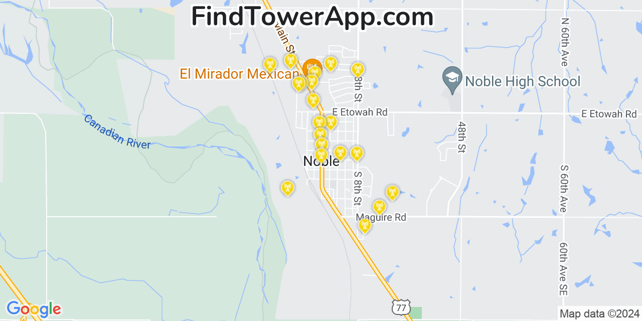 AT&T 4G/5G cell tower coverage map Noble, Oklahoma