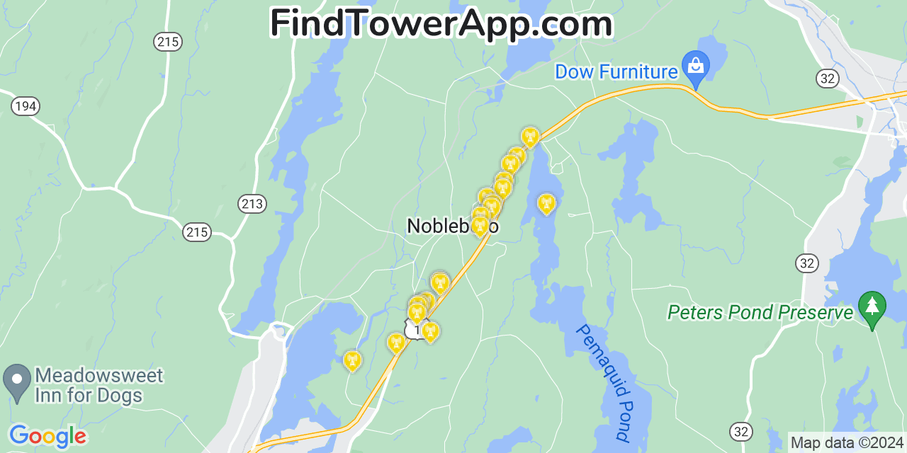 AT&T 4G/5G cell tower coverage map Nobleboro, Maine