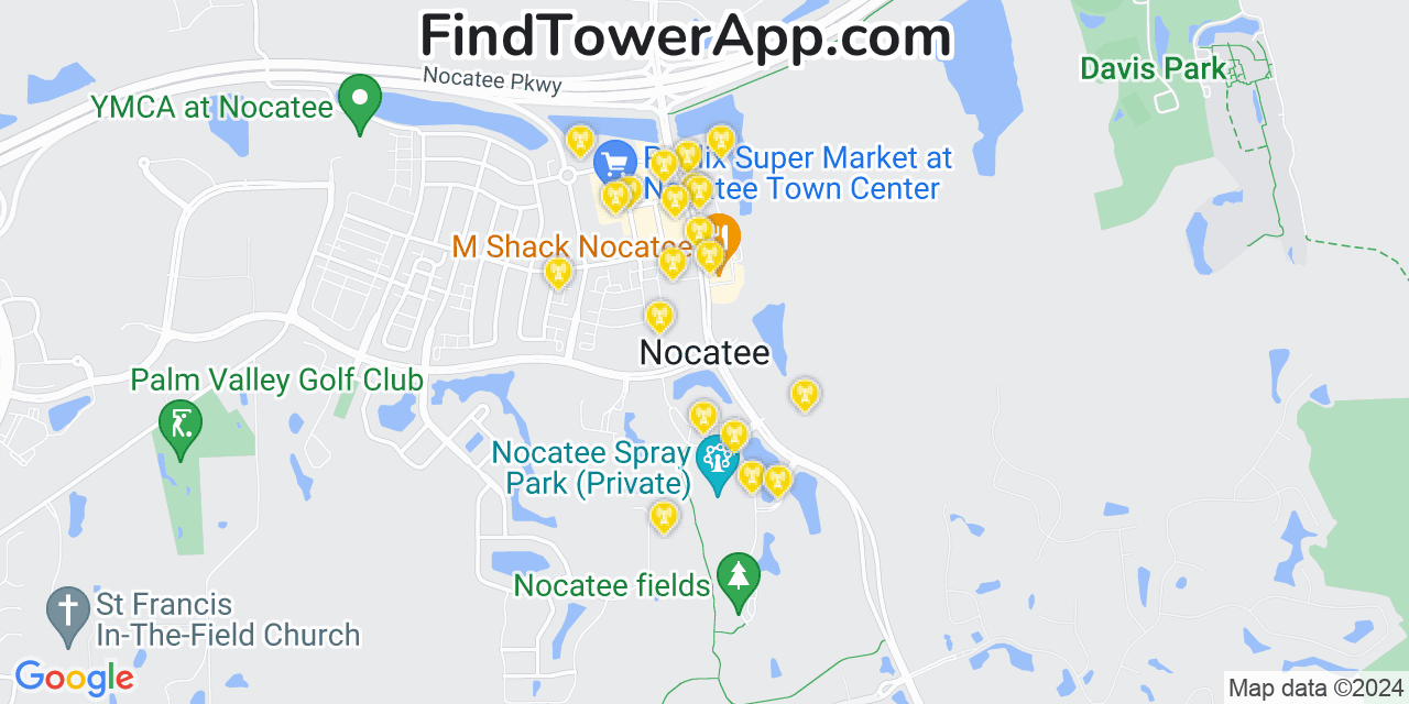 AT&T 4G/5G cell tower coverage map Nocatee, Florida
