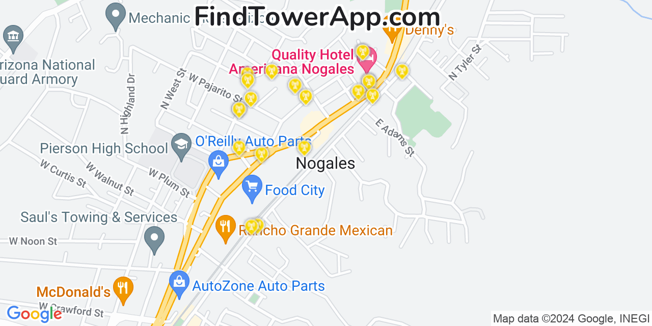 AT&T 4G/5G cell tower coverage map Nogales, Arizona