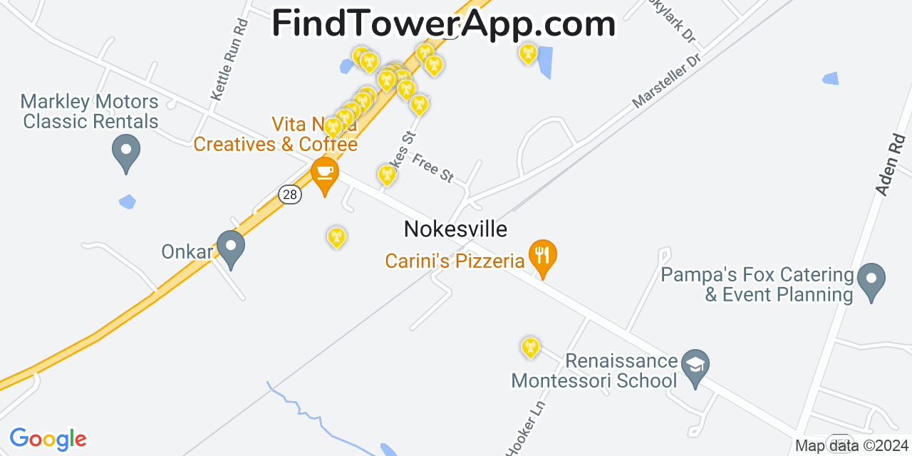 AT&T 4G/5G cell tower coverage map Nokesville, Virginia