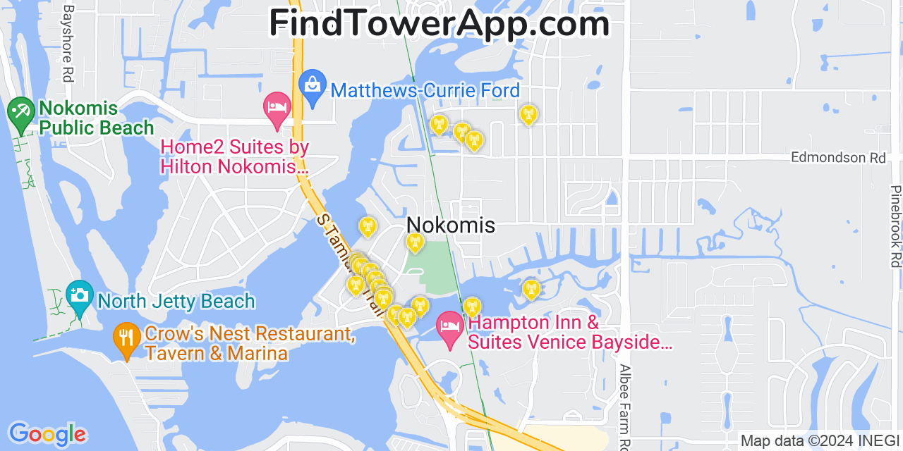 AT&T 4G/5G cell tower coverage map Nokomis, Florida