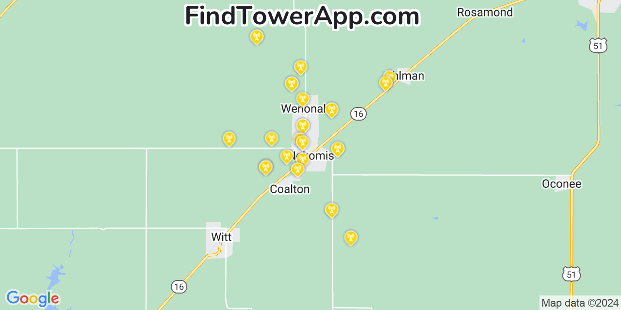 Verizon 4G/5G cell tower coverage map Nokomis, Illinois