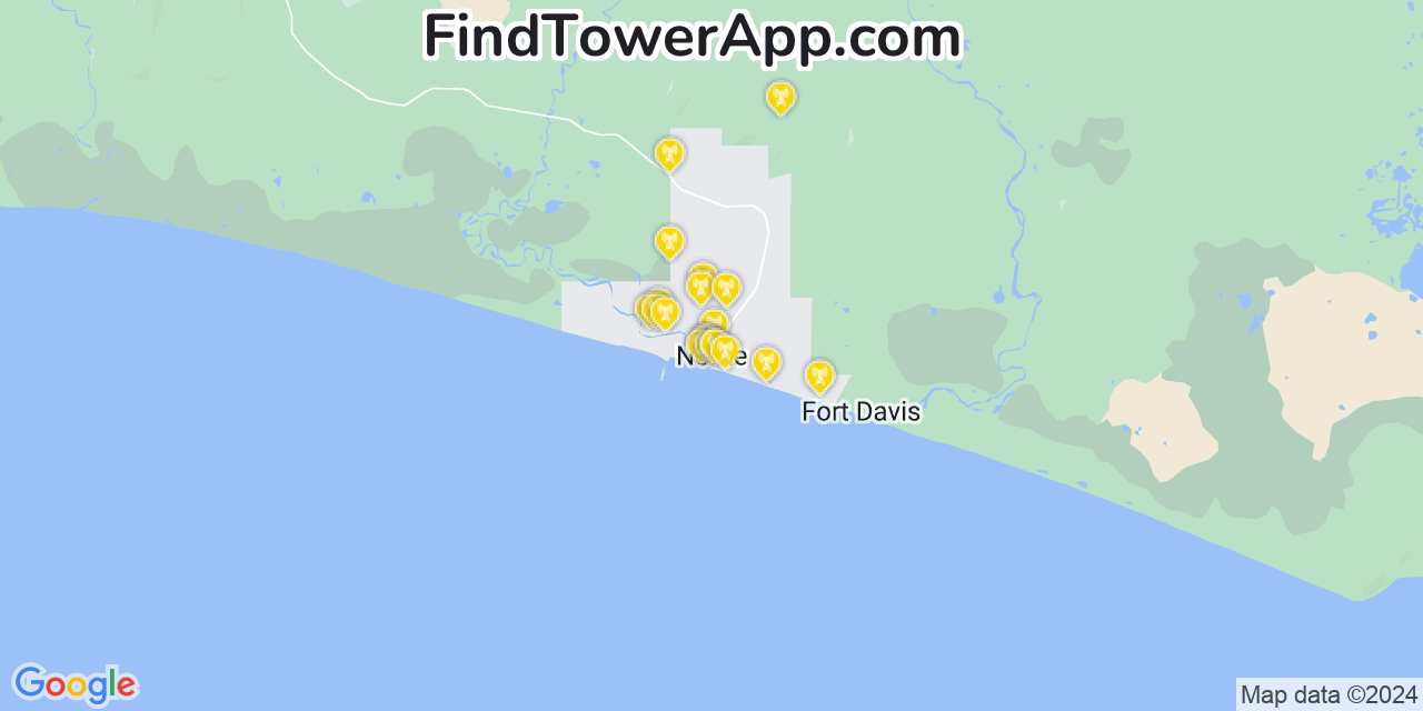 AT&T 4G/5G cell tower coverage map Nome, Alaska