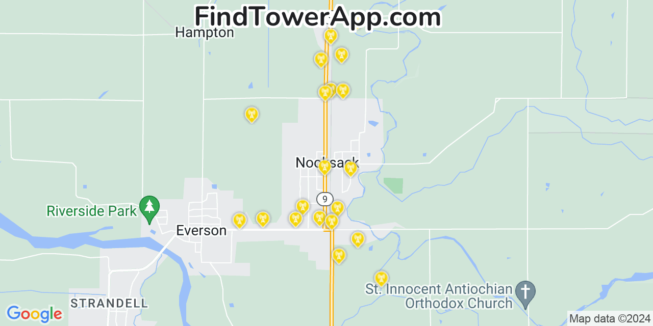 AT&T 4G/5G cell tower coverage map Nooksack, Washington