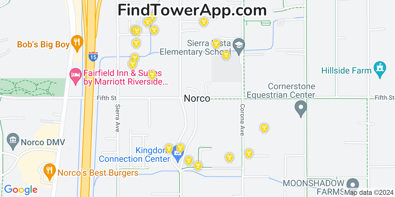 AT&T 4G/5G cell tower coverage map Norco, California