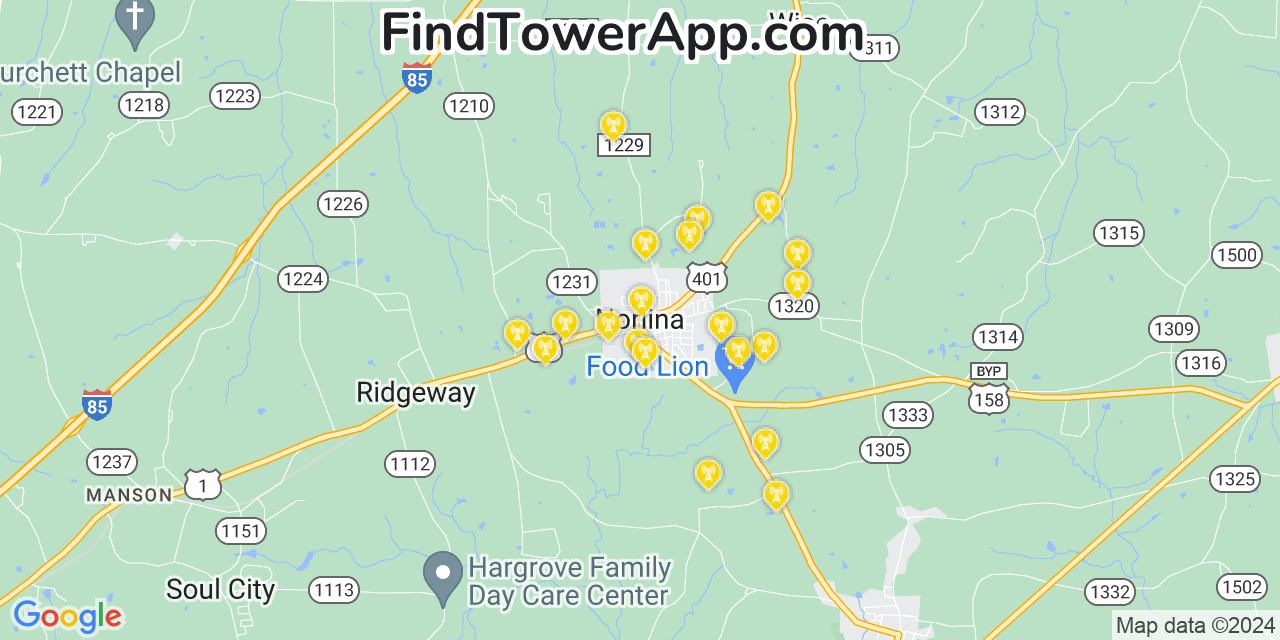 AT&T 4G/5G cell tower coverage map Norlina, North Carolina