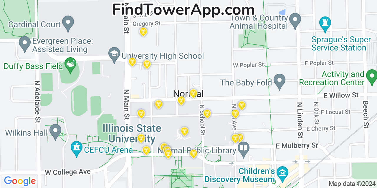 AT&T 4G/5G cell tower coverage map Normal, Illinois