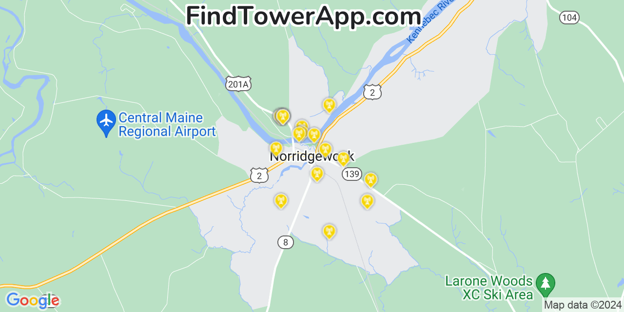 AT&T 4G/5G cell tower coverage map Norridgewock, Maine