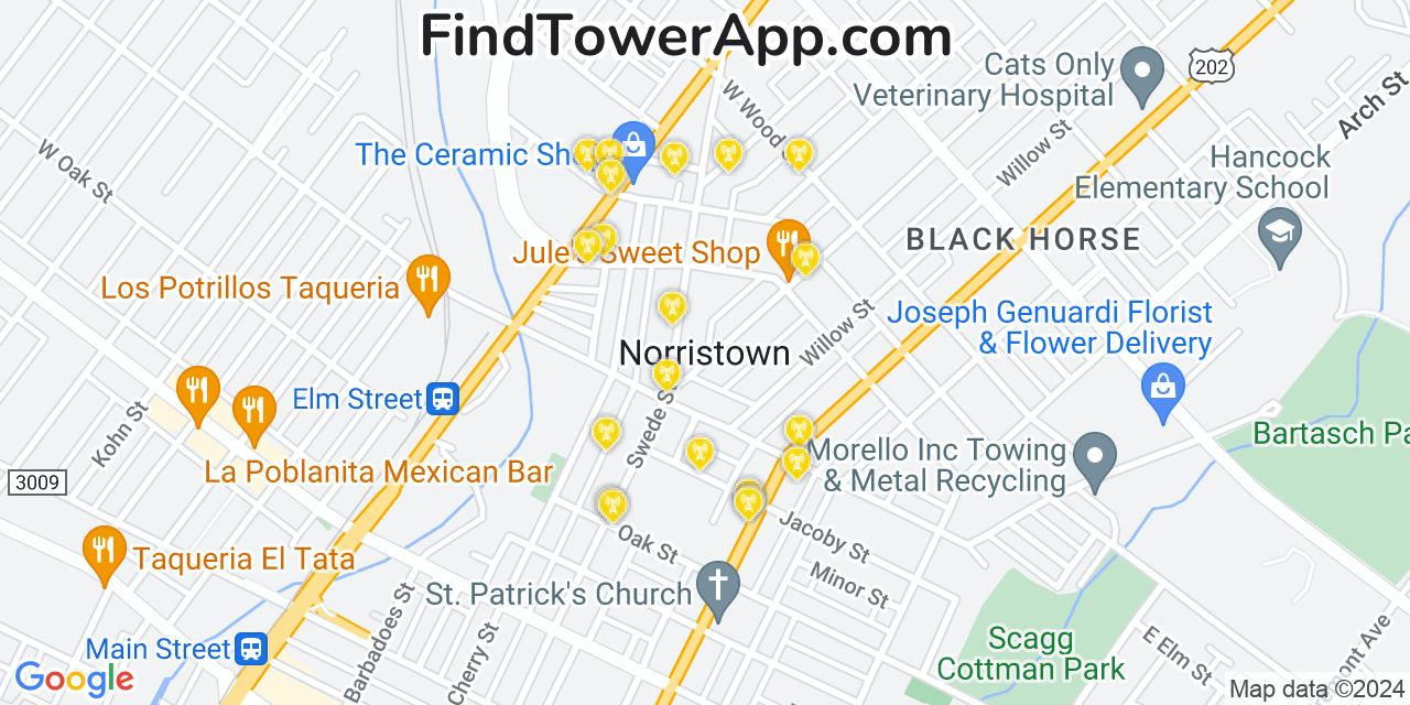 AT&T 4G/5G cell tower coverage map Norristown, Pennsylvania