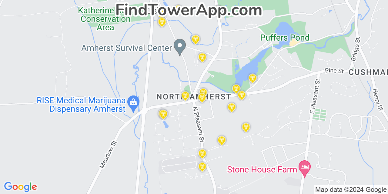 T-Mobile 4G/5G cell tower coverage map North Amherst, Massachusetts