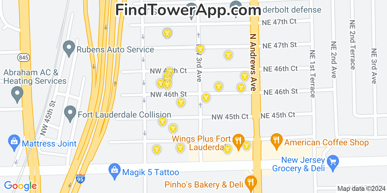 AT&T 4G/5G cell tower coverage map North Andrews Gardens, Florida