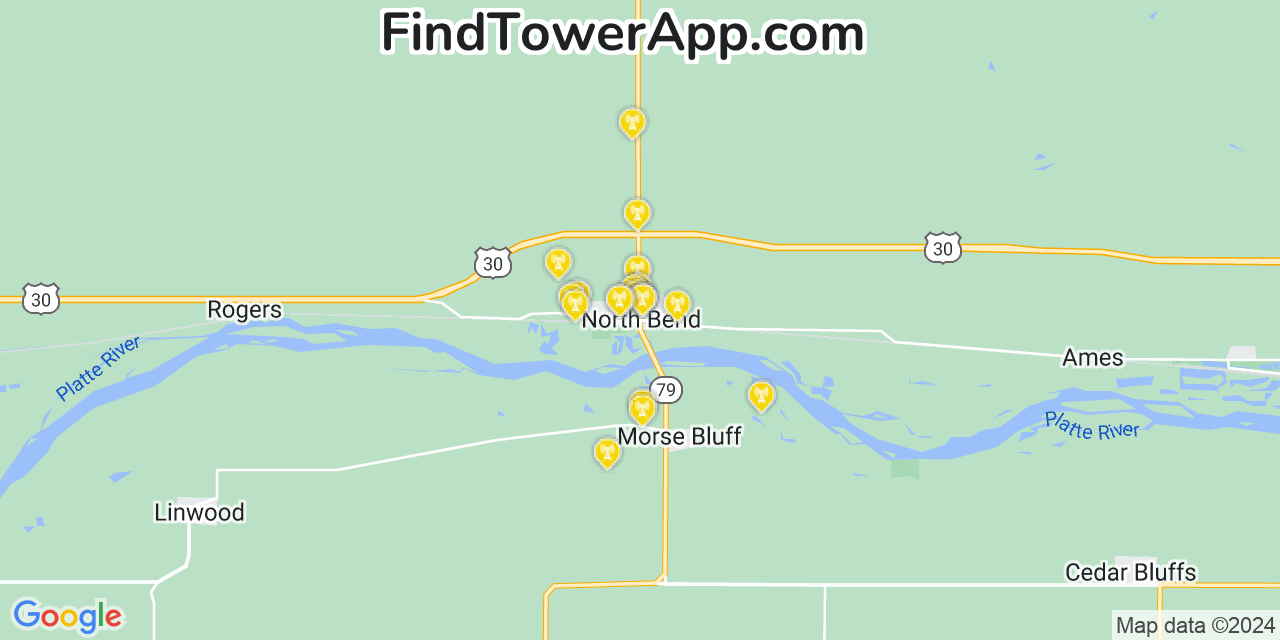 AT&T 4G/5G cell tower coverage map North Bend, Nebraska