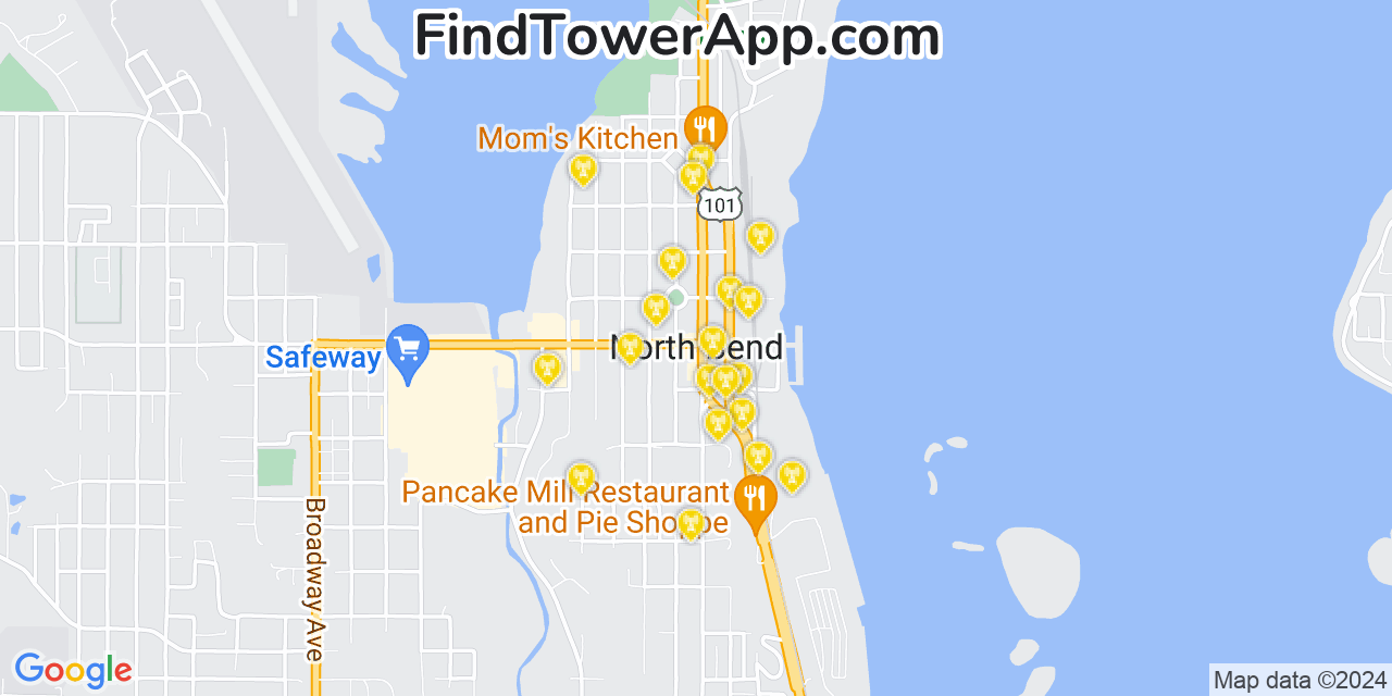 AT&T 4G/5G cell tower coverage map North Bend, Oregon