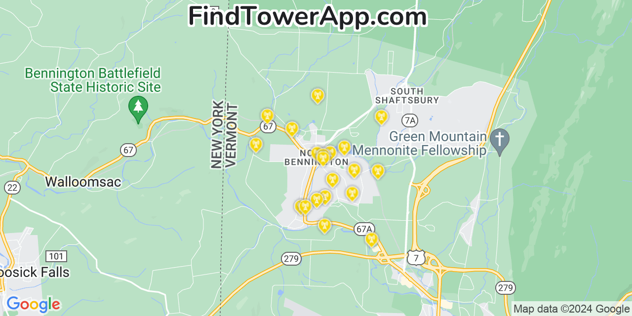AT&T 4G/5G cell tower coverage map North Bennington, Vermont