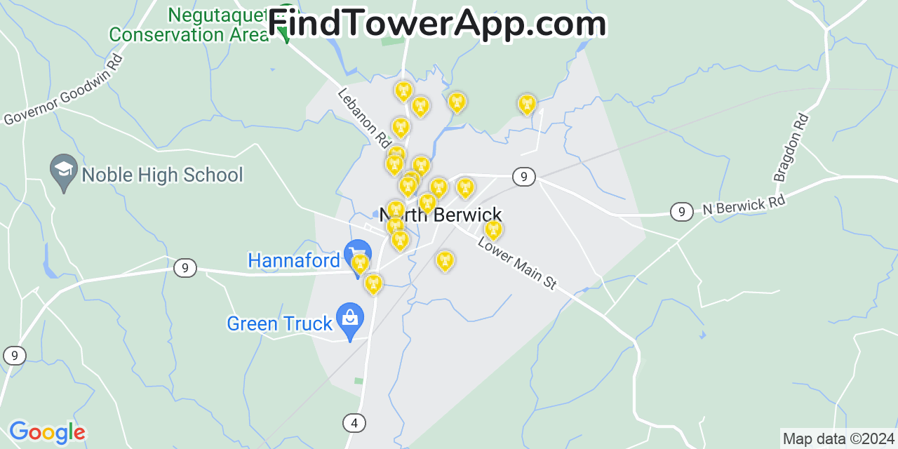 AT&T 4G/5G cell tower coverage map North Berwick, Maine