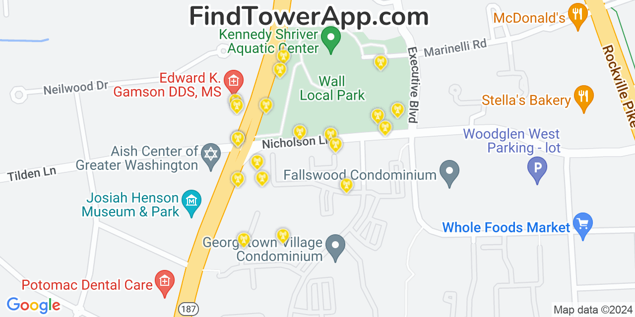 AT&T 4G/5G cell tower coverage map North Bethesda, Maryland