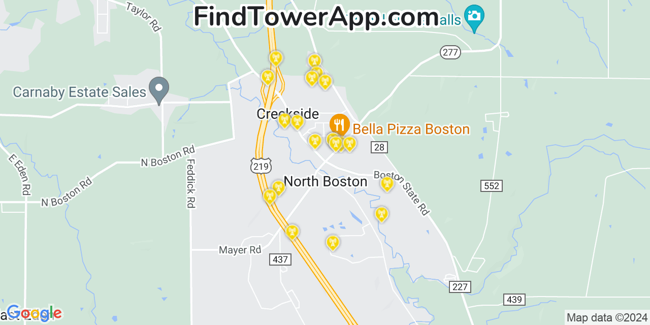 Verizon 4G/5G cell tower coverage map North Boston, New York
