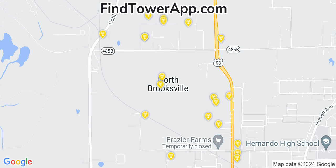 AT&T 4G/5G cell tower coverage map North Brooksville, Florida