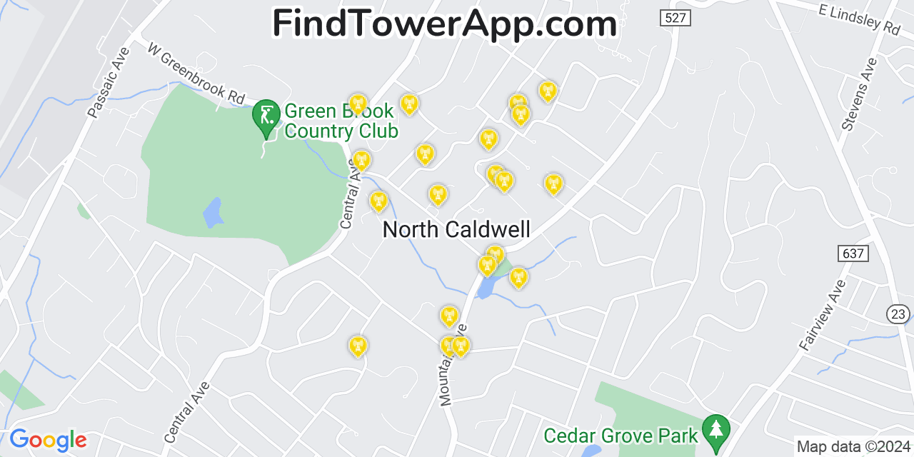 AT&T 4G/5G cell tower coverage map North Caldwell, New Jersey