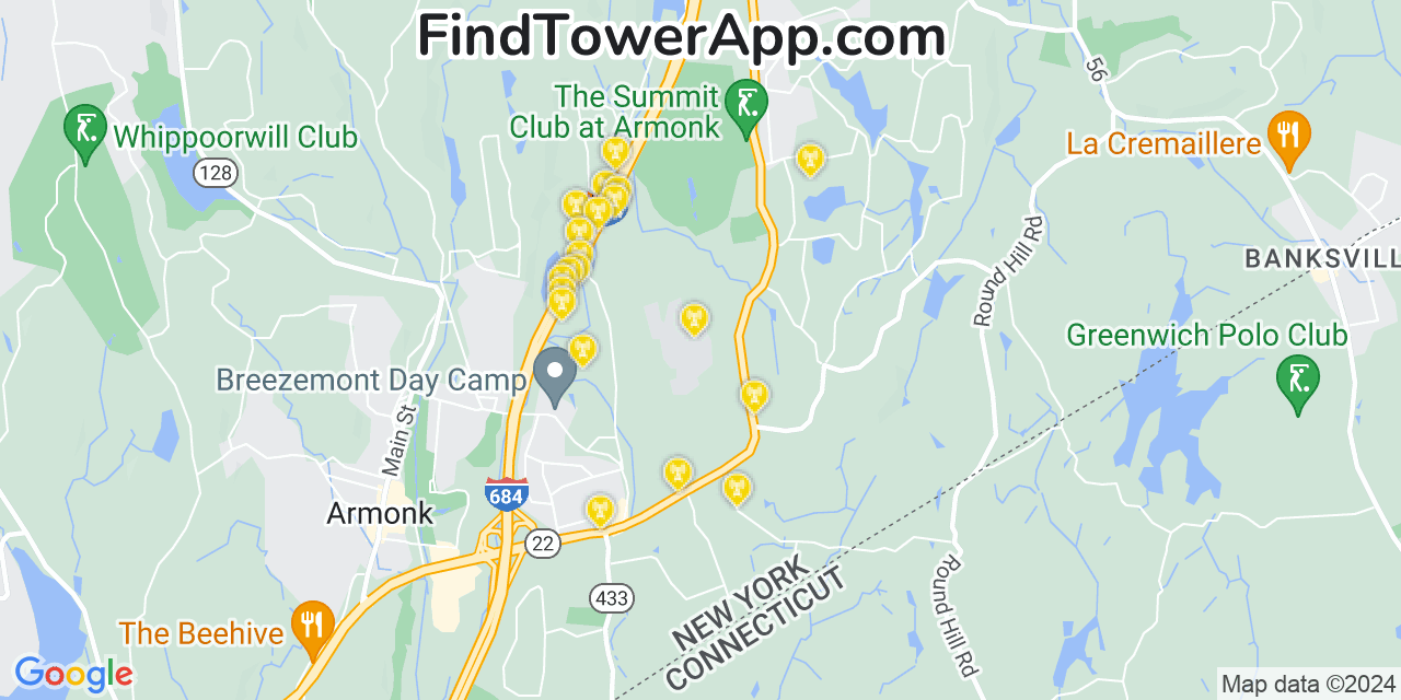 Verizon 4G/5G cell tower coverage map North Castle, New York