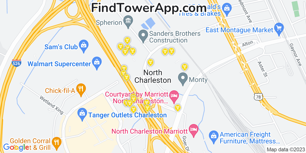 AT&T 4G/5G cell tower coverage map North Charleston, South Carolina