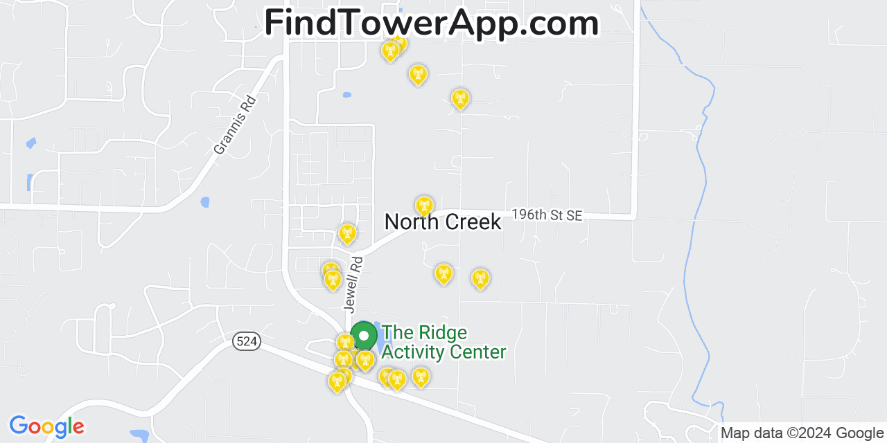 AT&T 4G/5G cell tower coverage map North Creek, Washington