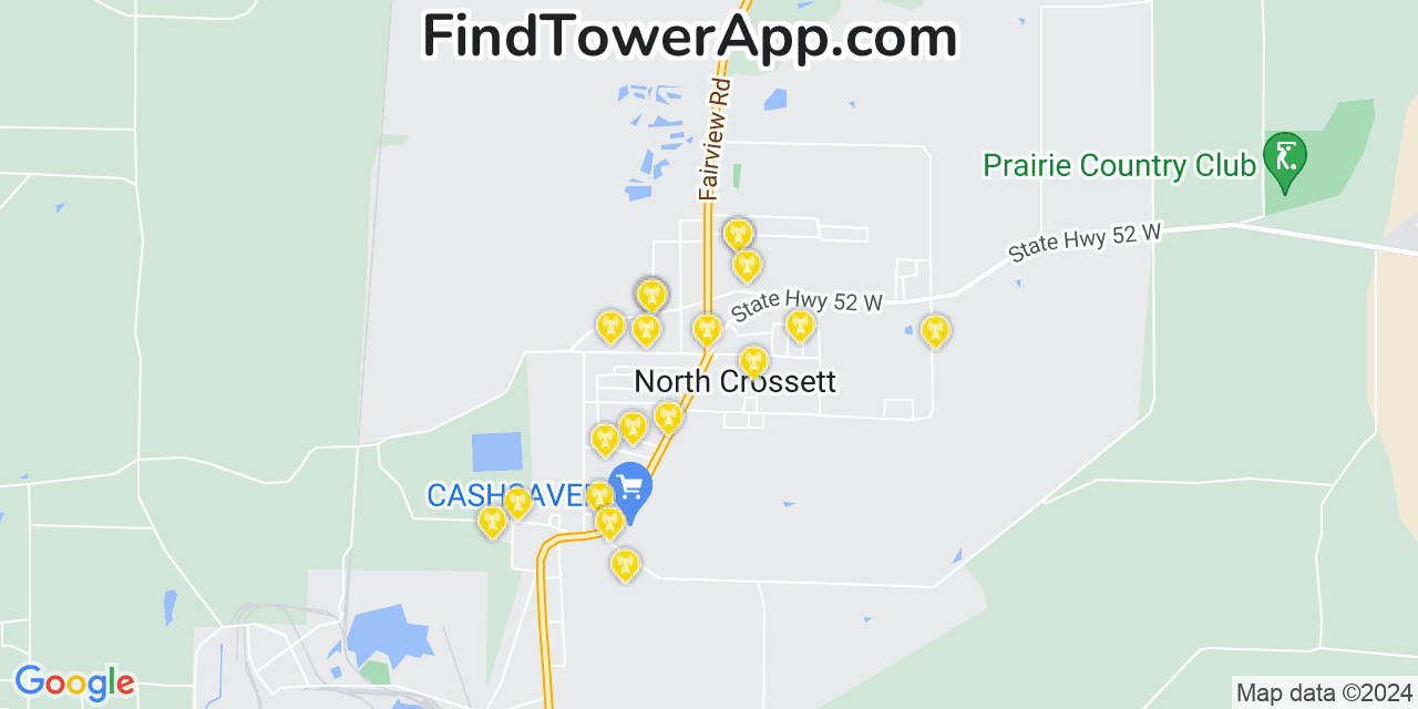 AT&T 4G/5G cell tower coverage map North Crossett, Arkansas