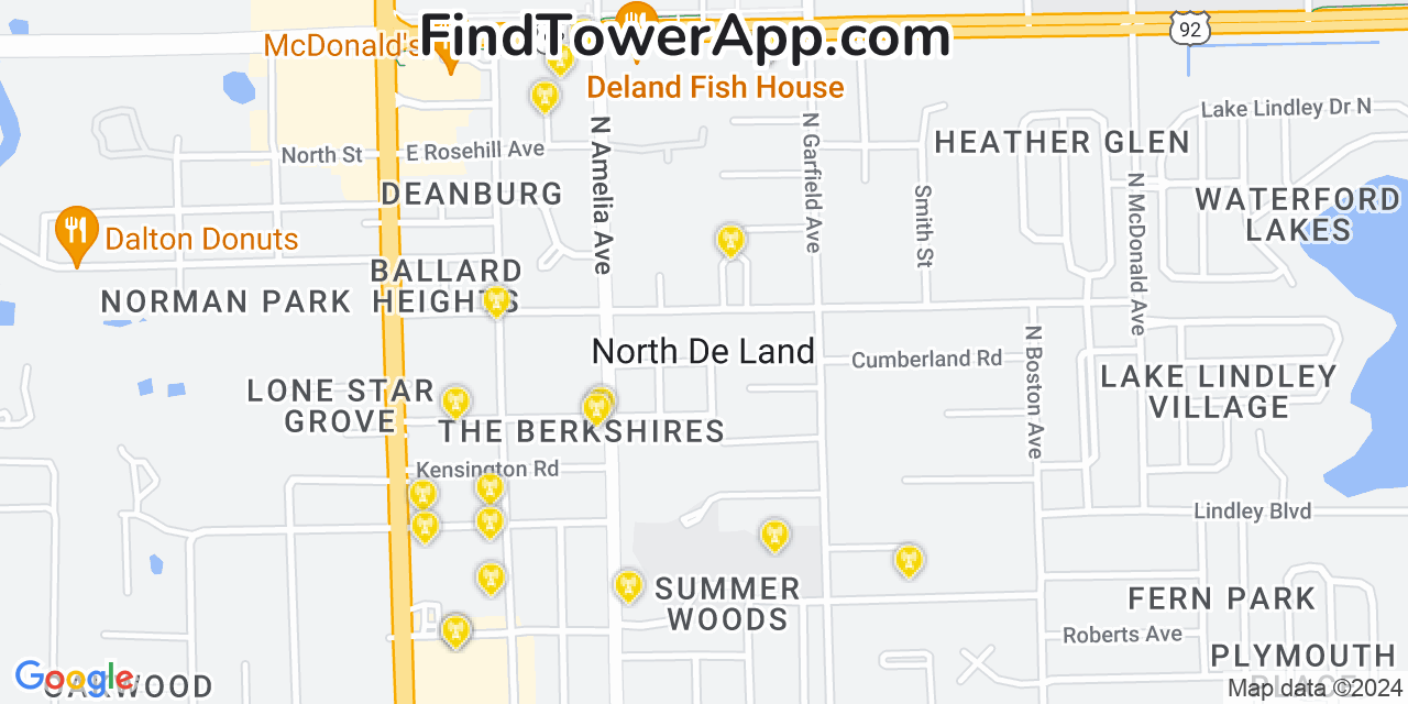 AT&T 4G/5G cell tower coverage map North DeLand, Florida
