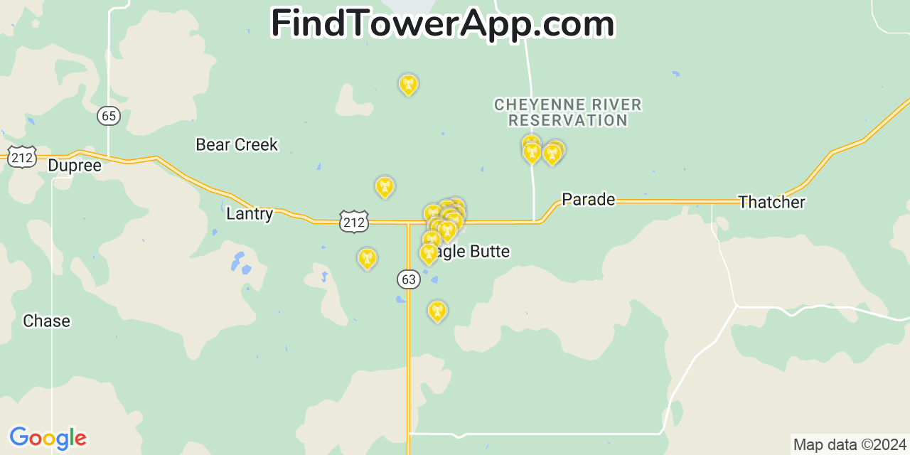 AT&T 4G/5G cell tower coverage map North Eagle Butte, South Dakota