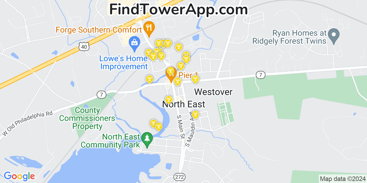 AT&T 4G/5G cell tower coverage map North East, Maryland