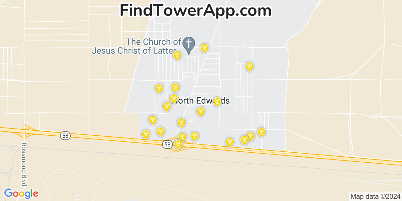 AT&T 4G/5G cell tower coverage map North Edwards, California