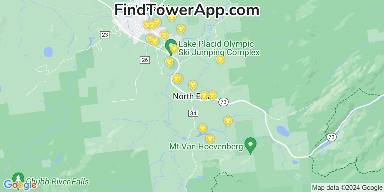 AT&T 4G/5G cell tower coverage map North Elba, New York