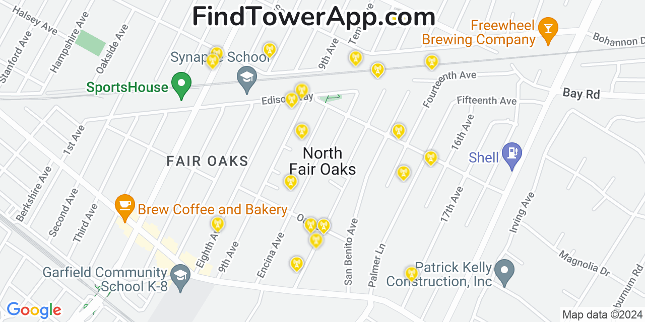 AT&T 4G/5G cell tower coverage map North Fair Oaks, California