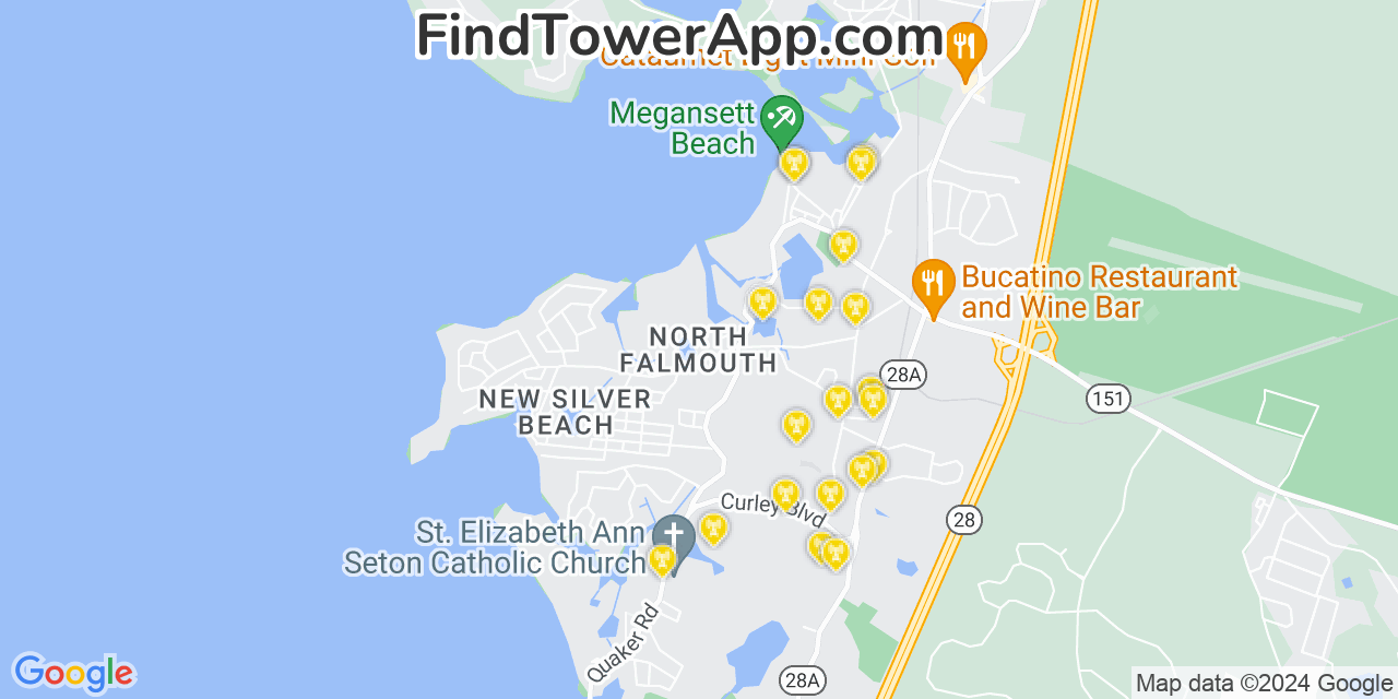 AT&T 4G/5G cell tower coverage map North Falmouth, Massachusetts