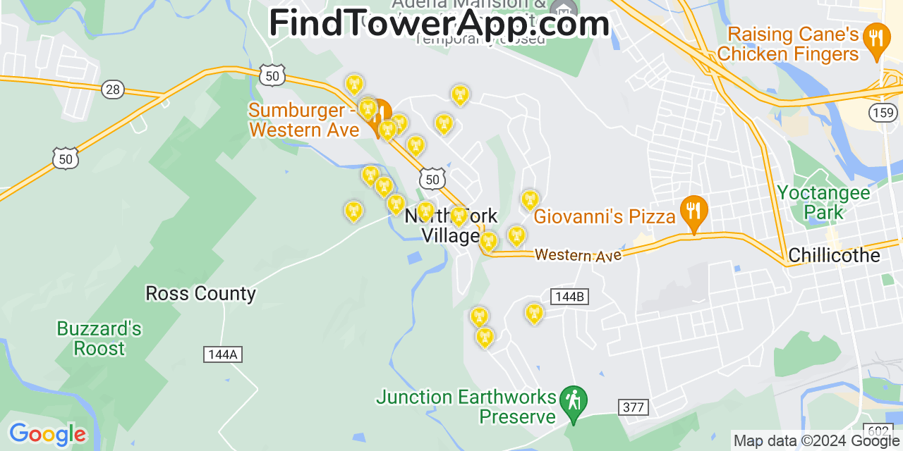 AT&T 4G/5G cell tower coverage map North Fork Village, Ohio