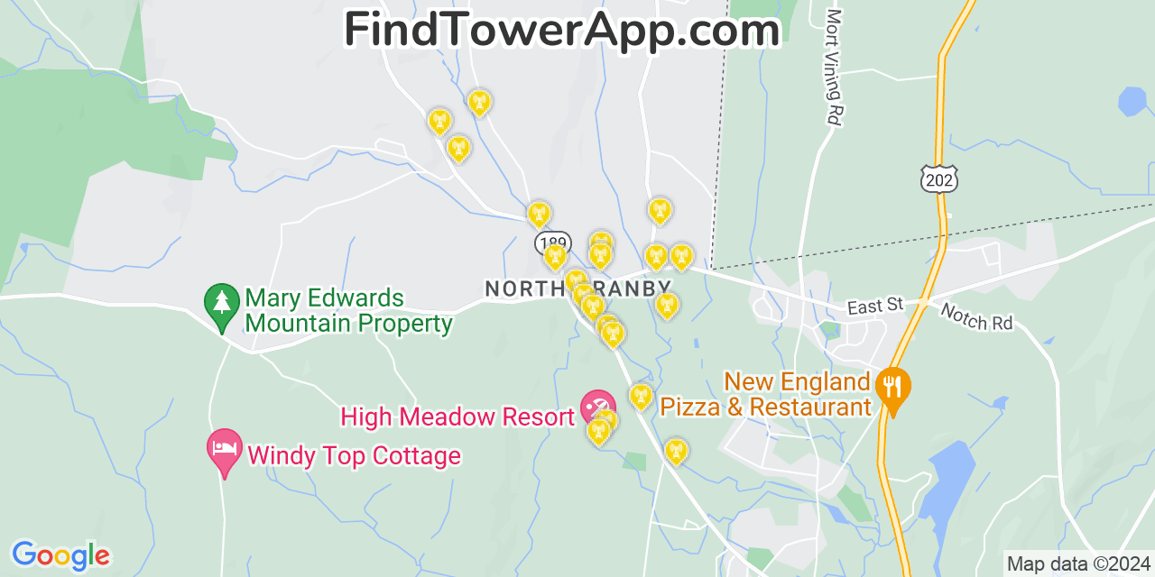 AT&T 4G/5G cell tower coverage map North Granby, Connecticut