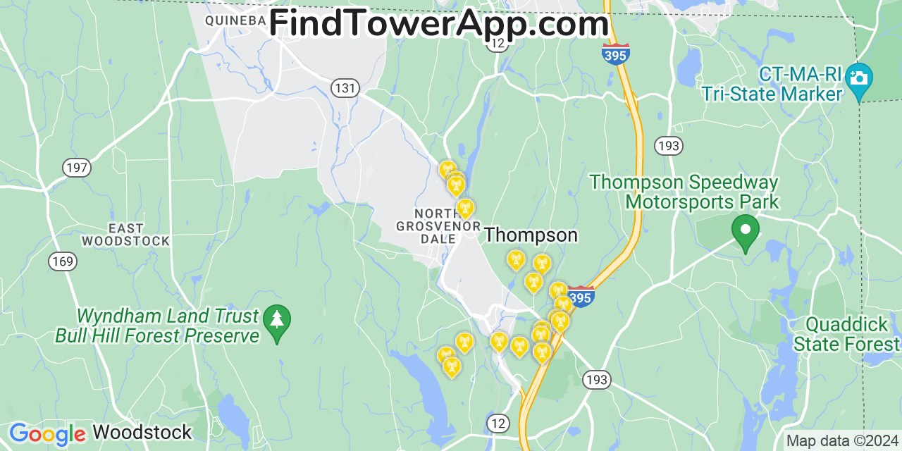AT&T 4G/5G cell tower coverage map North Grosvenor Dale, Connecticut