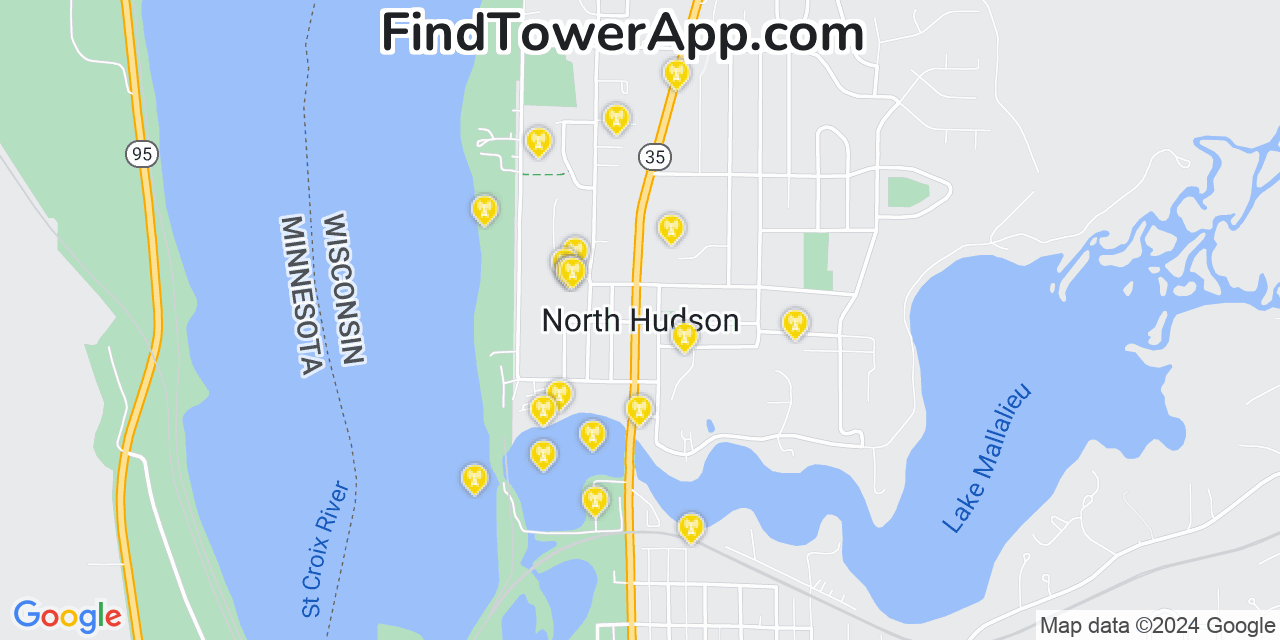 AT&T 4G/5G cell tower coverage map North Hudson, Wisconsin