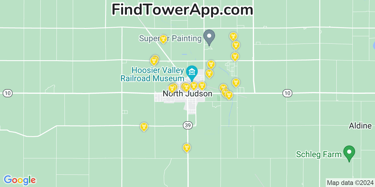 AT&T 4G/5G cell tower coverage map North Judson, Indiana