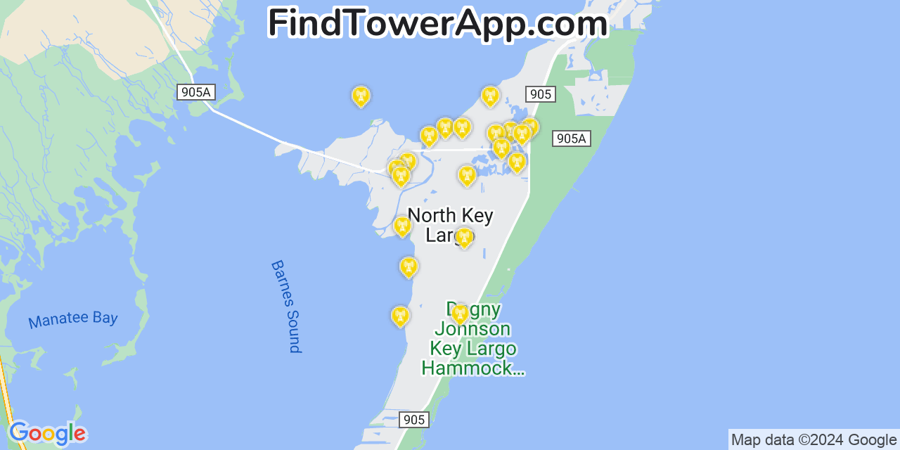 AT&T 4G/5G cell tower coverage map North Key Largo, Florida
