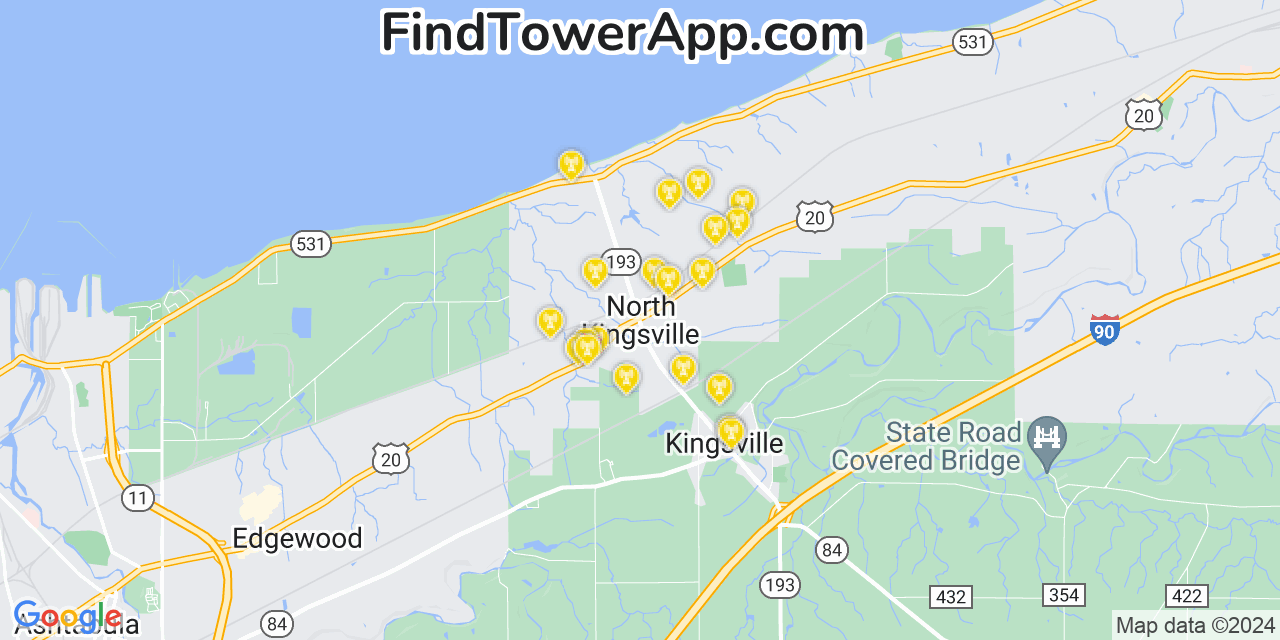 AT&T 4G/5G cell tower coverage map North Kingsville, Ohio